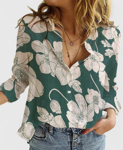 Evelyn Romantic Botanical V-Neck Floral Blouse