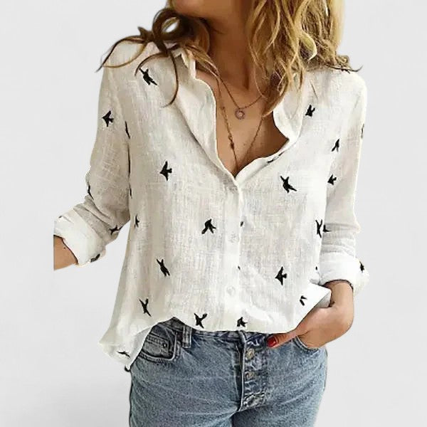 Evelyn Romantic Botanical V-Neck Floral Blouse