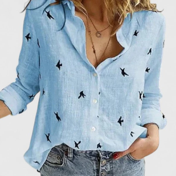 Evelyn Romantic Botanical V-Neck Floral Blouse
