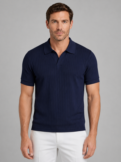 Men’s Ribbed Knit Polo Shirt – Tailored Summer Smart Casual Style