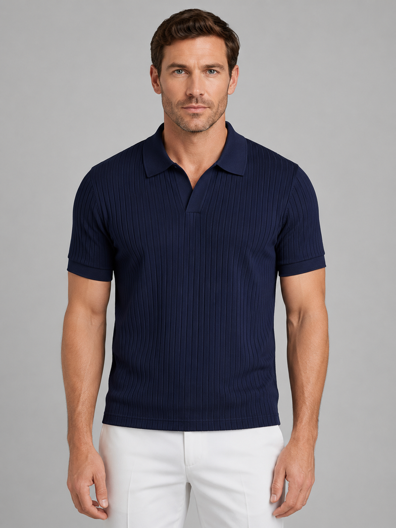 Men’s Ribbed Knit Polo Shirt – Tailored Summer Smart Casual Style