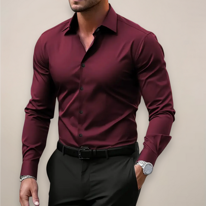 Men's Notched Collar Button-Up Shirt - Classic Smart Casual Long Sleeve