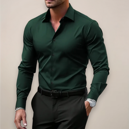 Men's Notched Collar Button-Up Shirt - Classic Smart Casual Long Sleeve