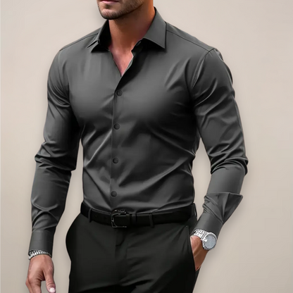 Men's Notched Collar Button-Up Shirt - Classic Smart Casual Long Sleeve