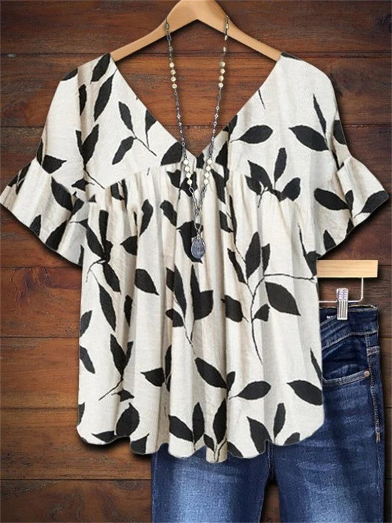 Heather Lightweight Botanical Leaf Print Blouse