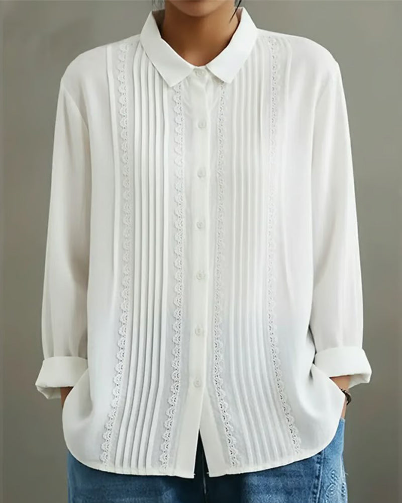 Elowara Pleated Lace Elegance Blouse