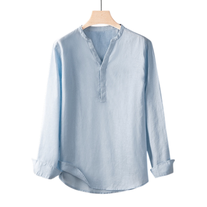 Minimal V-Neck Linen Shirt