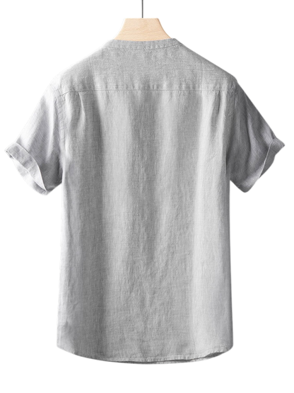 Minimal V-Neck Short-Sleeved Linen Shirt