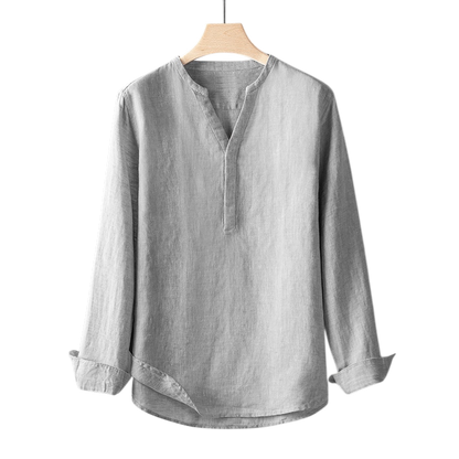 Minimal V-Neck Linen Shirt