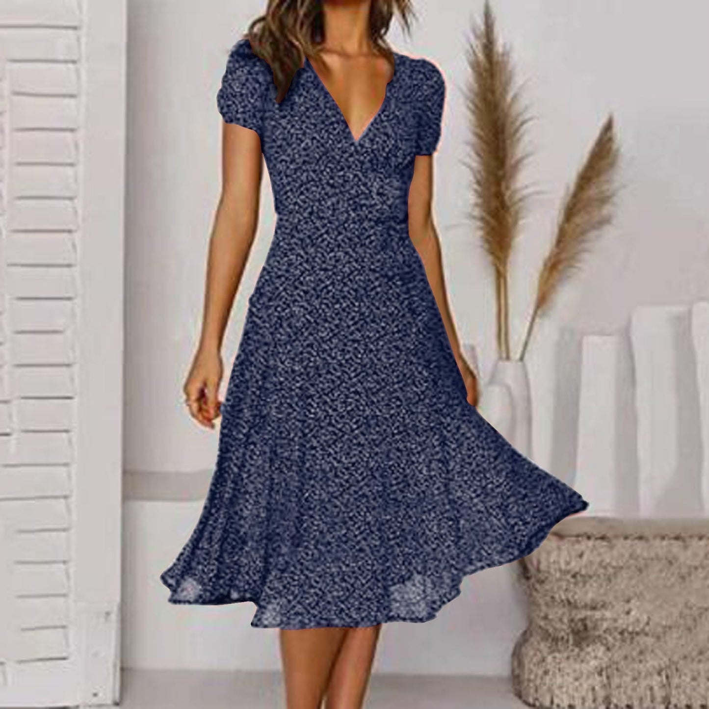 Ernestina Stylish Flattering Fit V-Neck Dress