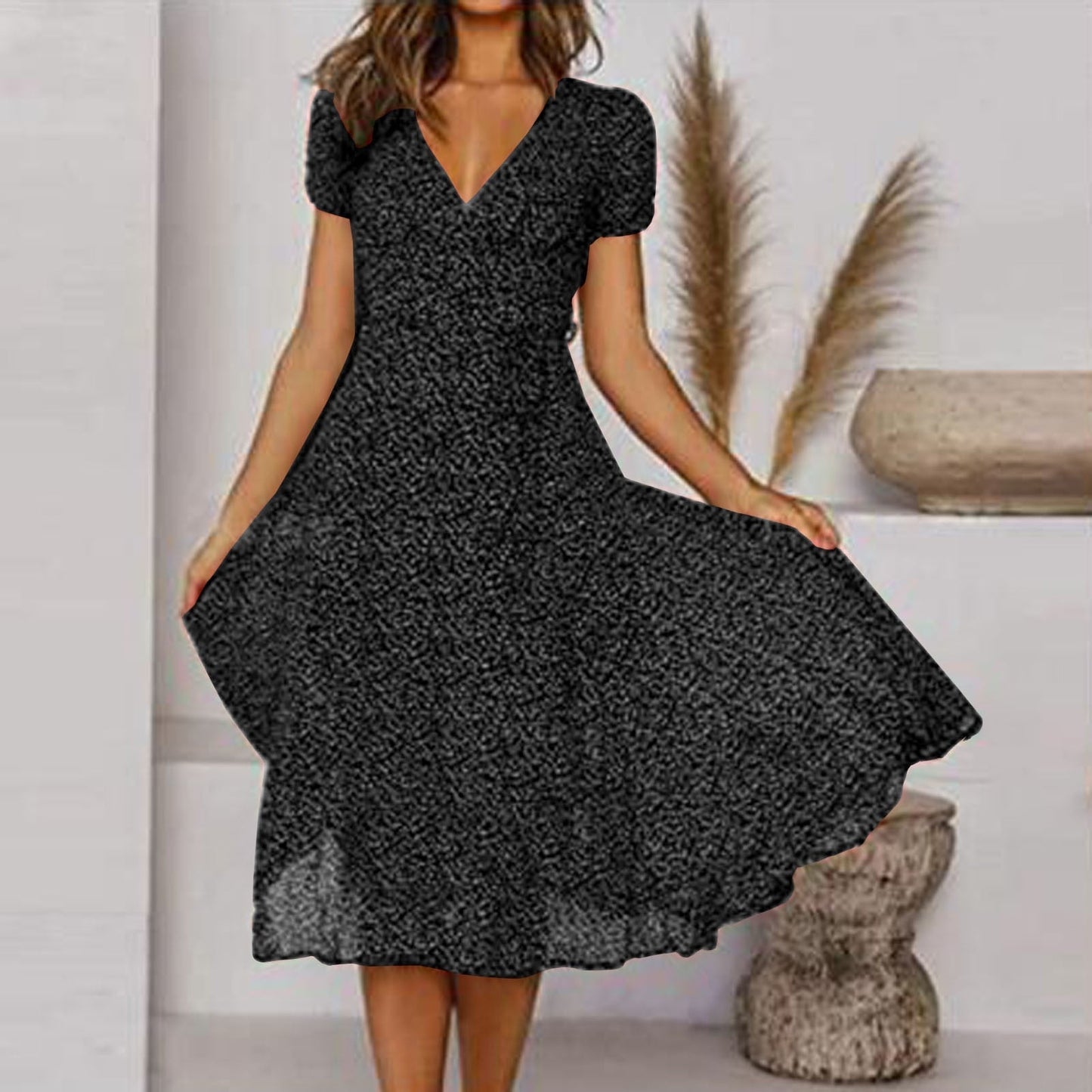 Ernestina Stylish Flattering Fit V-Neck Dress