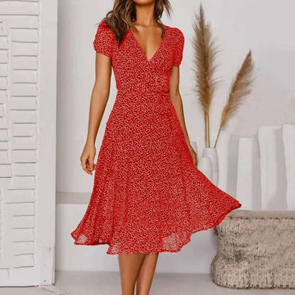 Ernestina Stylish Flattering Fit V-Neck Dress