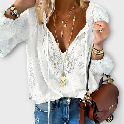 Ashley Lightweight V-Neck Long Sleeve Lace Blouse