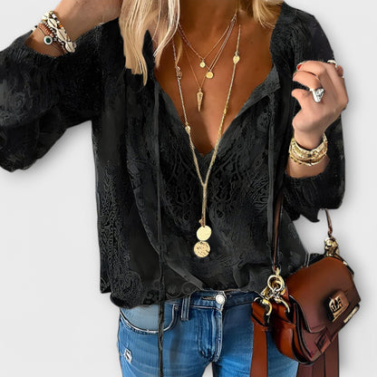 Ashley Lightweight V-Neck Long Sleeve Lace Blouse