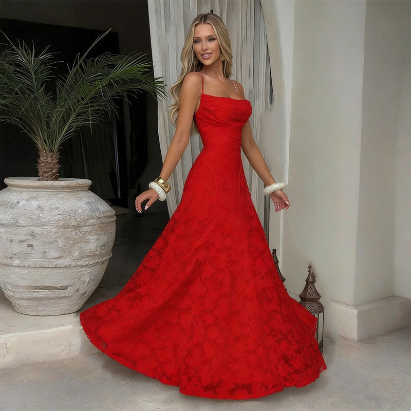 Selvira Elegant Lace Maxi Evening Dress