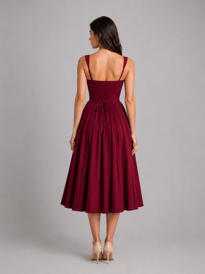 Women's Corset Pleated Midi Dress – Wedding Guest Occasion