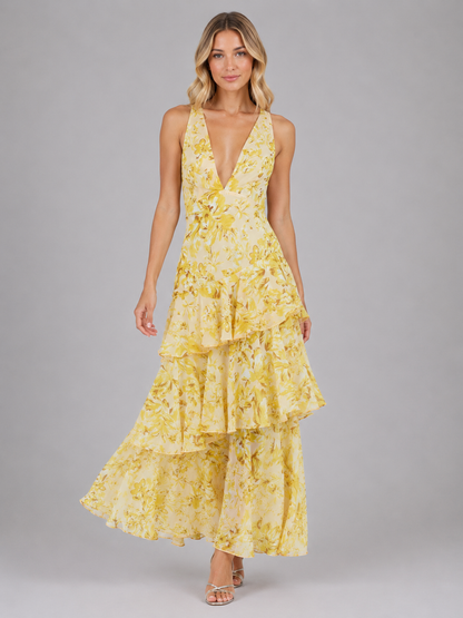 Women’s Floral Chiffon Ruffle Maxi Dress – Summer Occassion Style