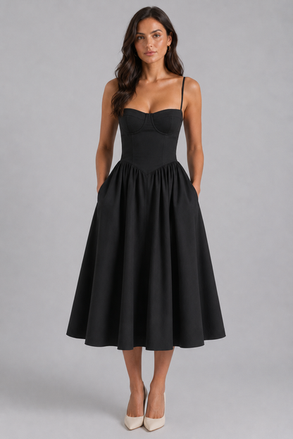 Women’s Floral Corset Midi Dress – Sweetheart Neck Wedding Guest Style