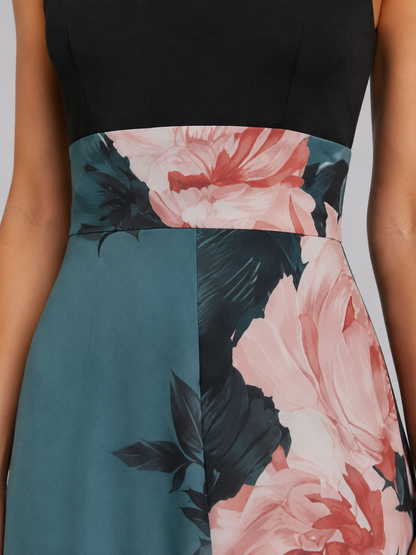 Women's Floral Halter Neck Maxi Dress – Elegant Occasion Gown