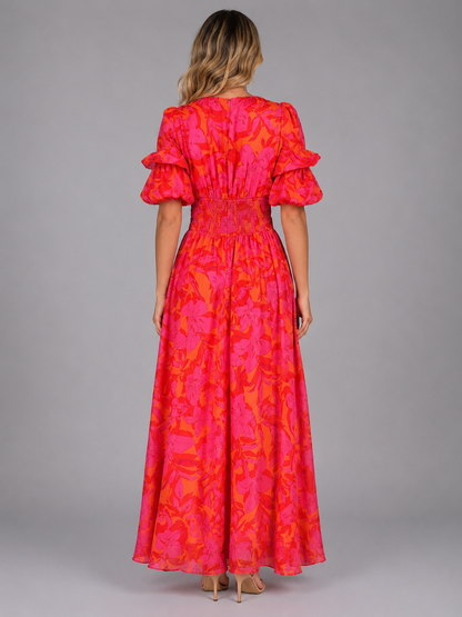 Women’s Floral Puff Sleeve Maxi Dress – Summer Occasion Style