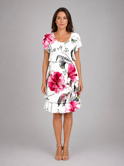 Women's Floral Ruffle Mini Dress – Layered Short Sleeve Style