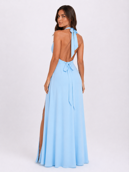 Women’s Halterneck Maxi Dress – Side Split Occasion Dress