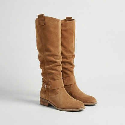 Women’s Knee-High Slouch Boots – Suede Look Elegance