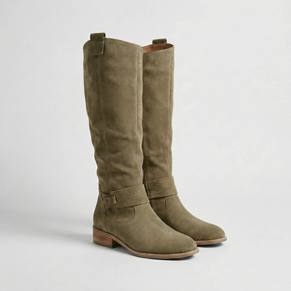 Women’s Knee-High Slouch Boots – Suede Look Elegance
