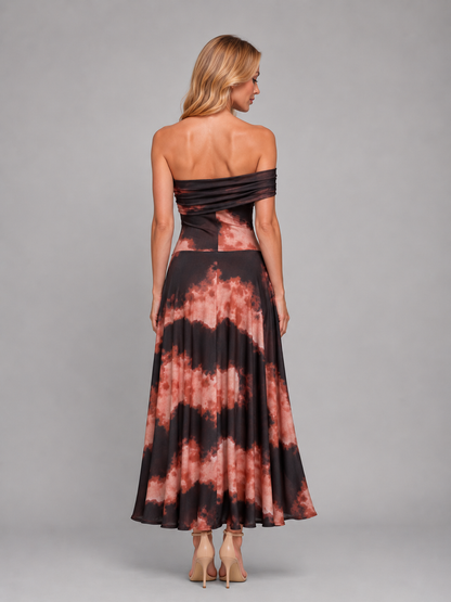 Women's One-Shoulder Printed Maxi Dress – Flowing Silhouette