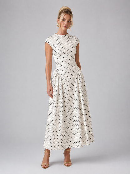 Women’s Polka Dot Maxi Dress – Elegant A-Line Silhouette