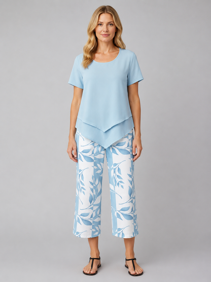 Women's Relaxed Two-Piece Set – Layered Top & Wide Leg Trousers