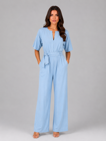 Women's Relaxed Wide Leg Jumpsuit – Tie Waist Casual Outfit