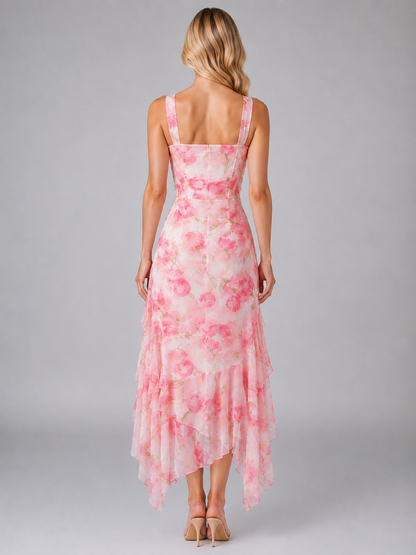 Women’s Romantic Ruffle Maxi Dress – Elegant Split Hem