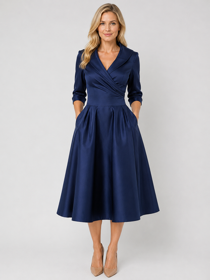 Women’s Satin Feel Midi Dress – Elegant Wrap Style