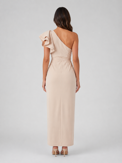 Women’s Sculpting One-Shoulder Midi Dress – Ruffle Detail