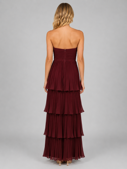 Women’s Strapless Tiered Maxi Dress – Elegant Evening Gown