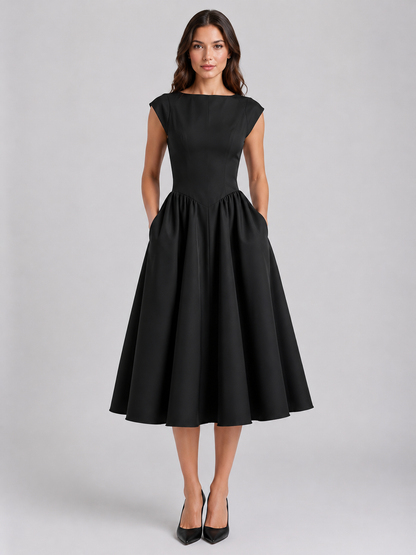 Women’s Structured Cap Sleeve Midi Dress – Elegant Occasion Style