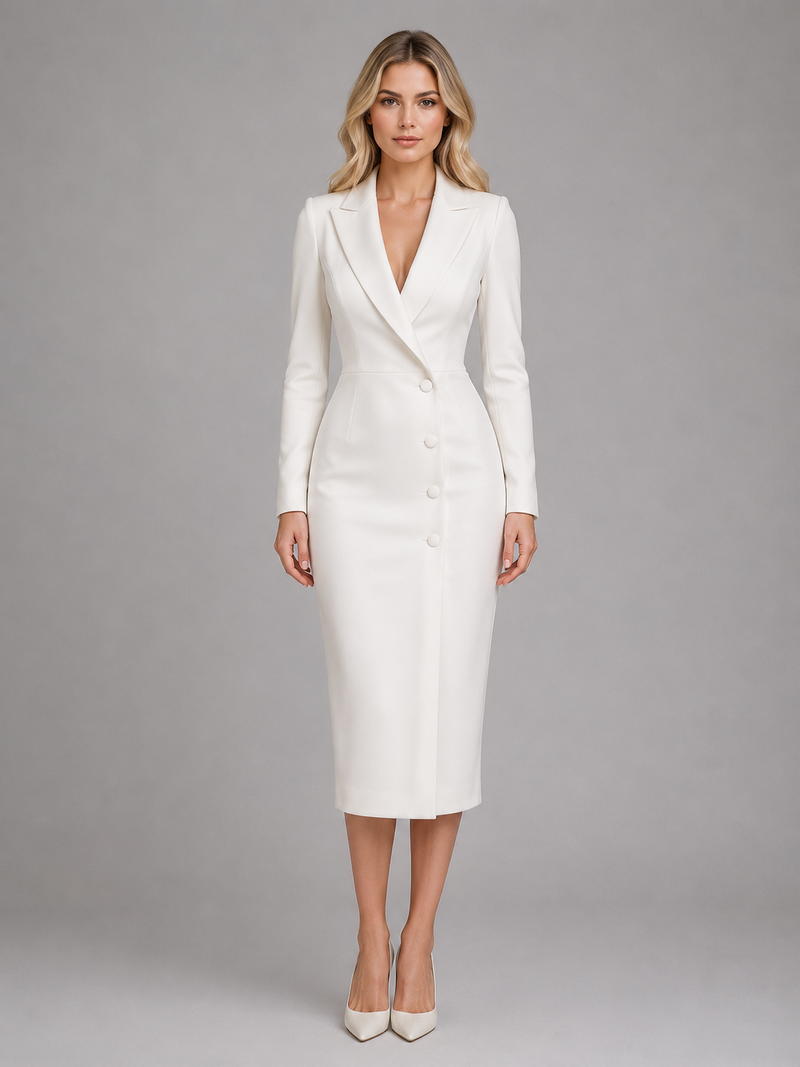 Women’s Tailored Blazer Midi Dress – Formal Business Style