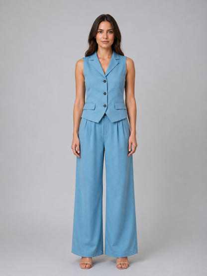 Women's Tailored Waistcoat & Wide Leg Trouser Set – Smart Elegant Co-Ord