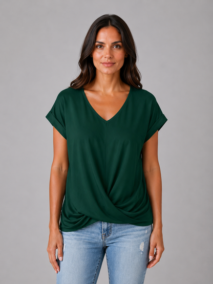 Women's V-Neck Draped T-Shirt – Relaxed Short Sleeve Top