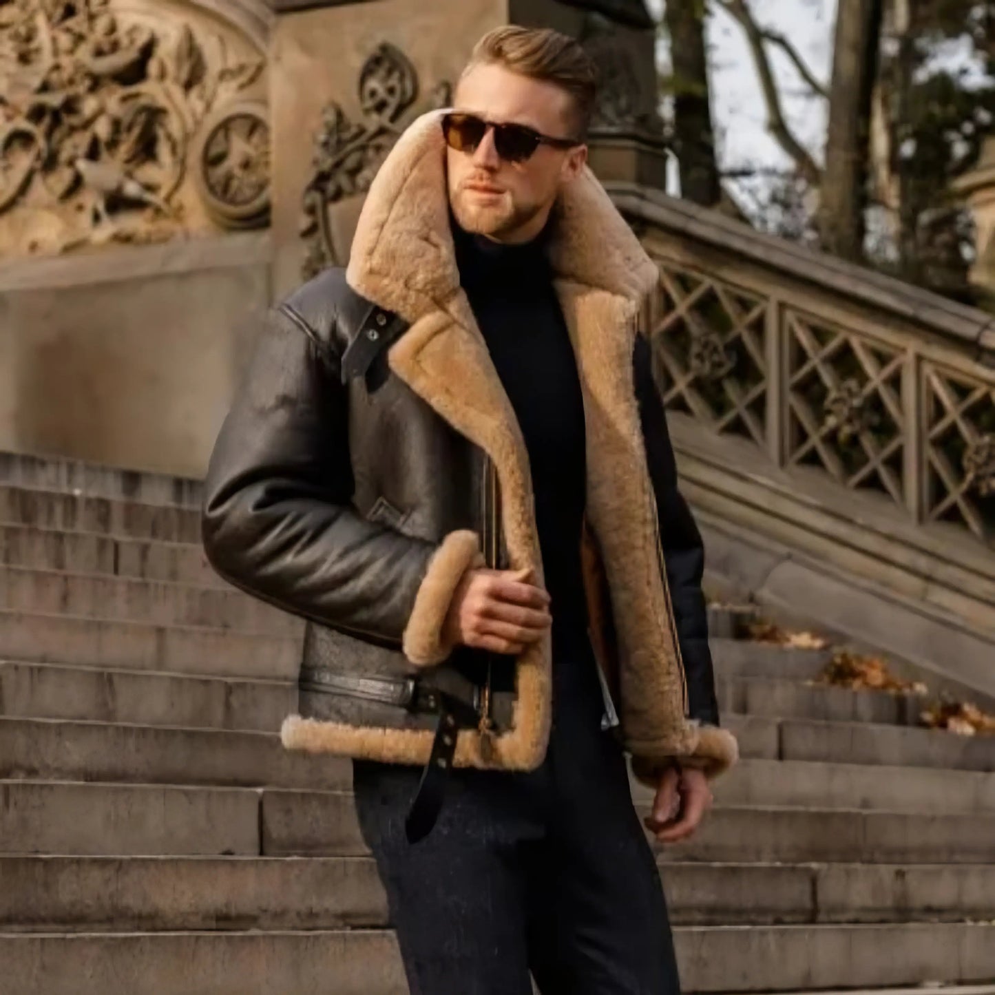 Sherpa-Lined Aviator Jacket