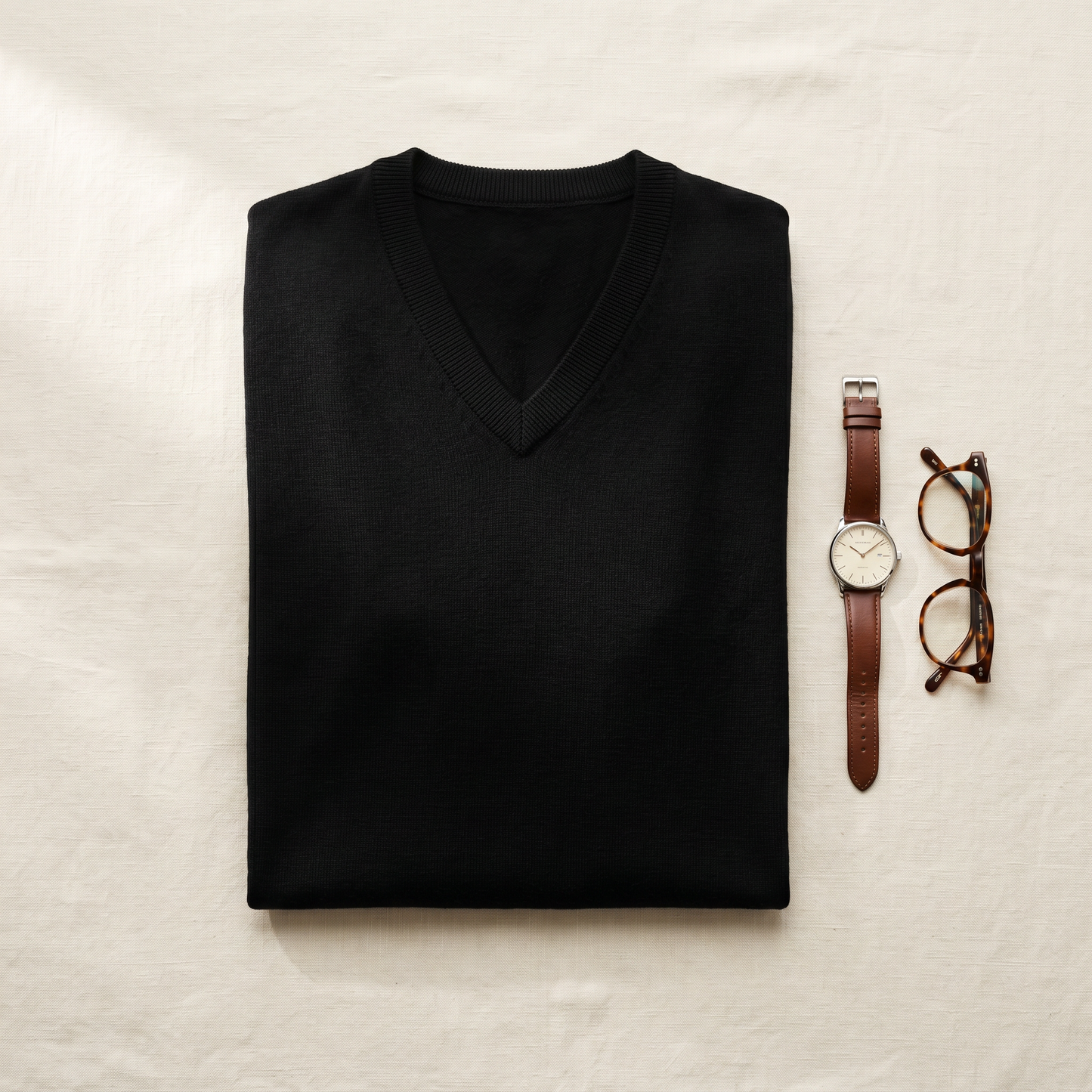Everett V-Neck Pullover - styled flat lay