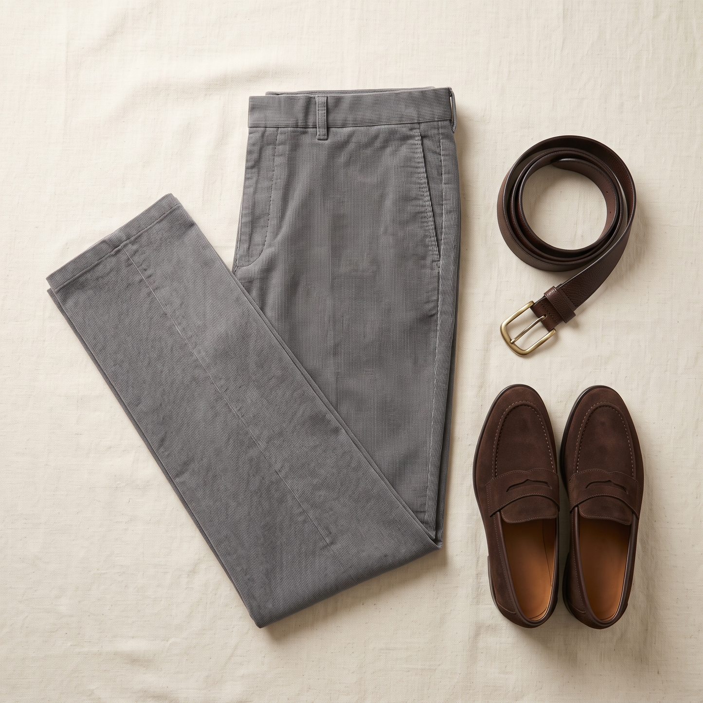 Ashby Corduroy Trousers - styled flat lay