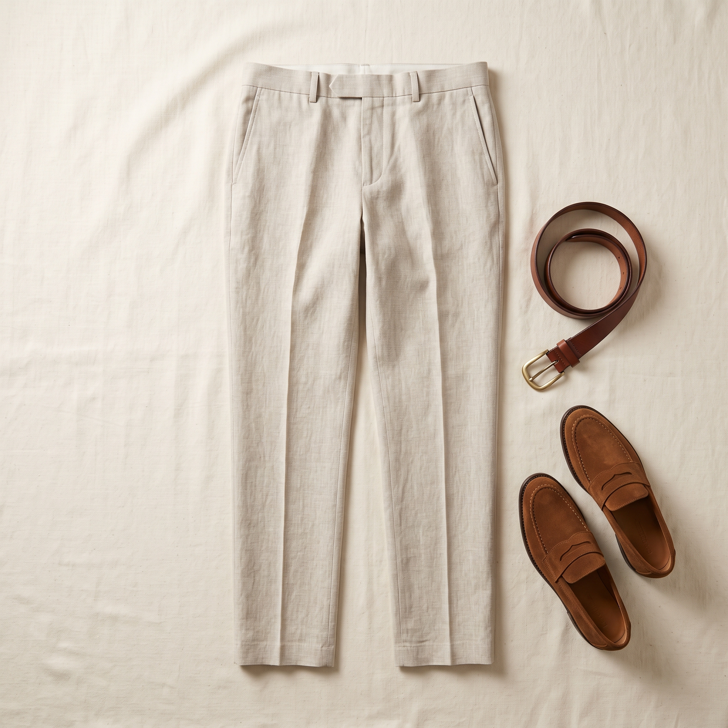 Corsica Linen Trousers - styled flat lay
