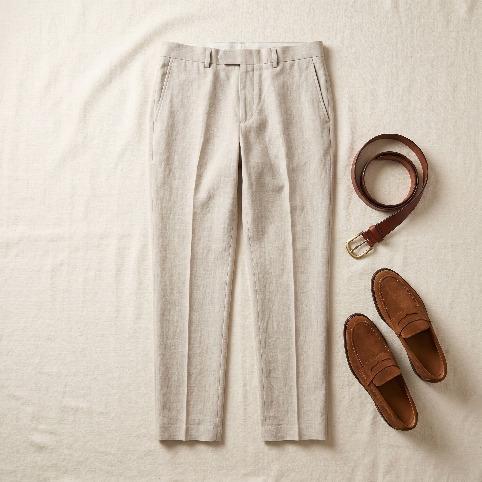 Corsica Linen Trousers - styled flat lay