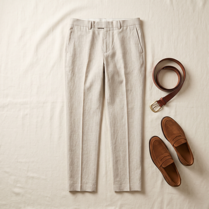 Corsica Linen Trousers - styled flat lay