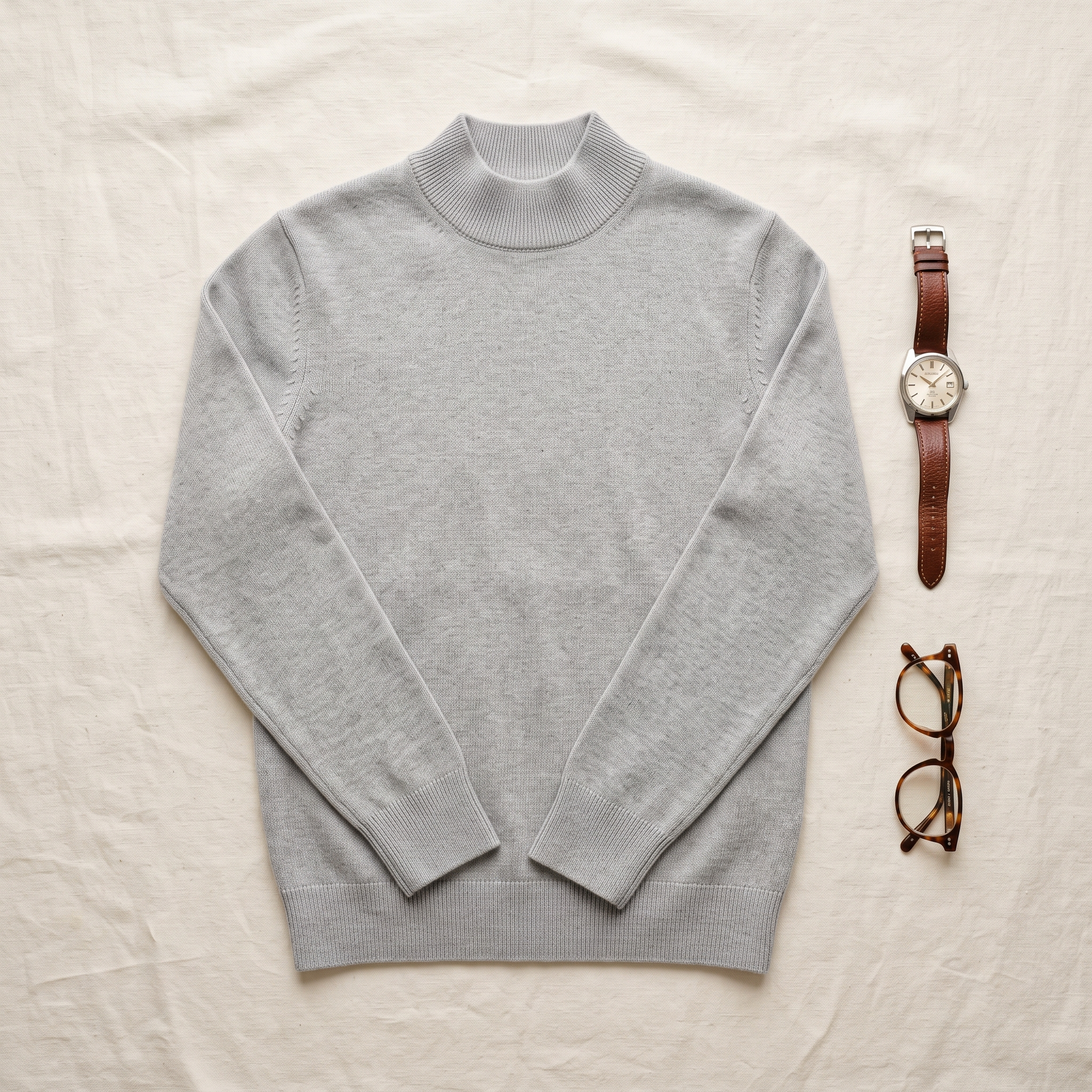 Ellis Mock-Neck Sweater - styled flat lay
