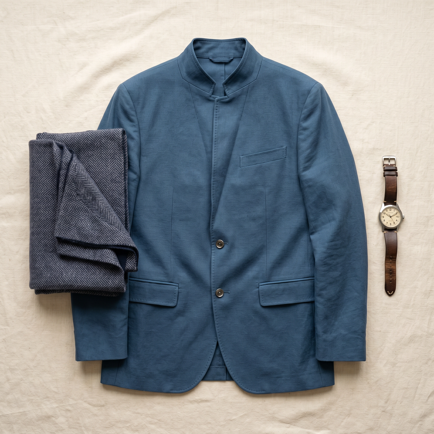 Regent Stand-Collar Blazer - styled flat lay