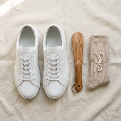 Turin Leather Sneakers - styled flat lay