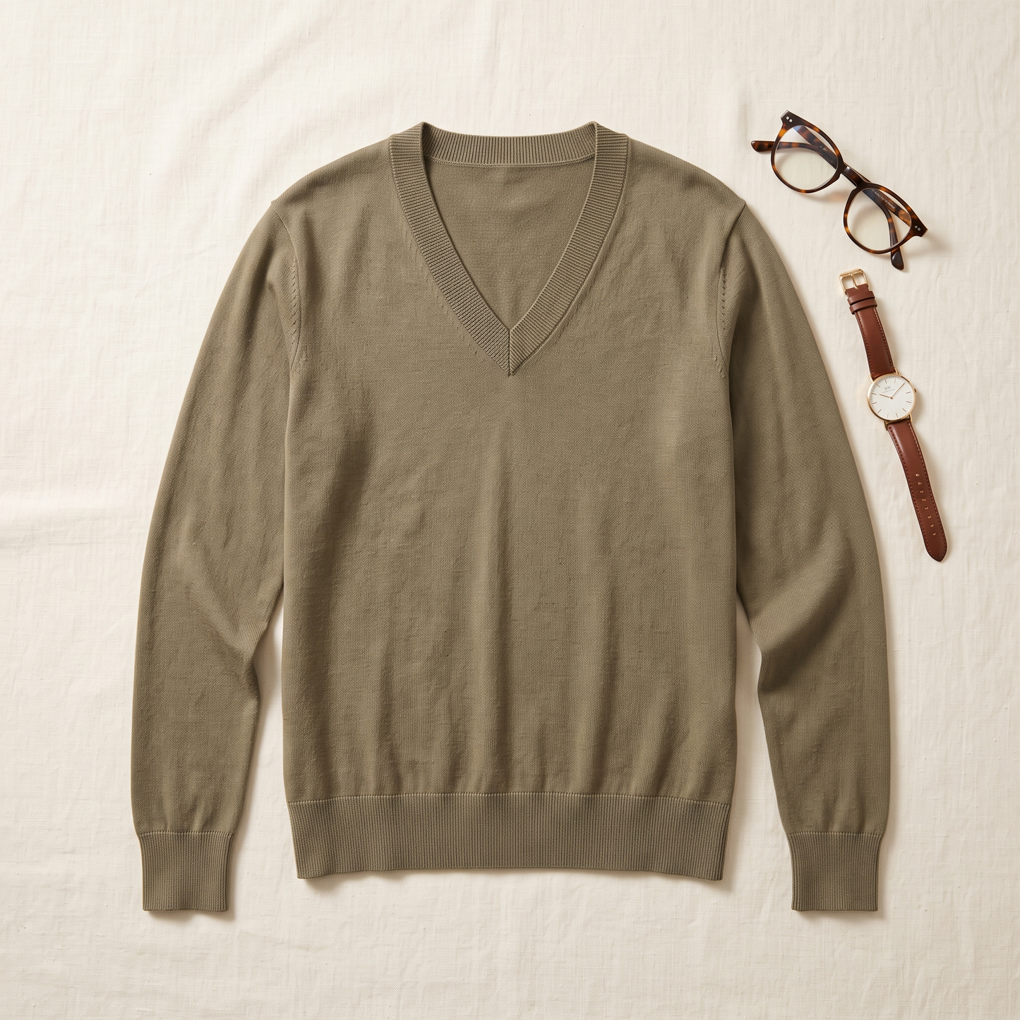 Colette V-Neck Pullover - styled flat lay